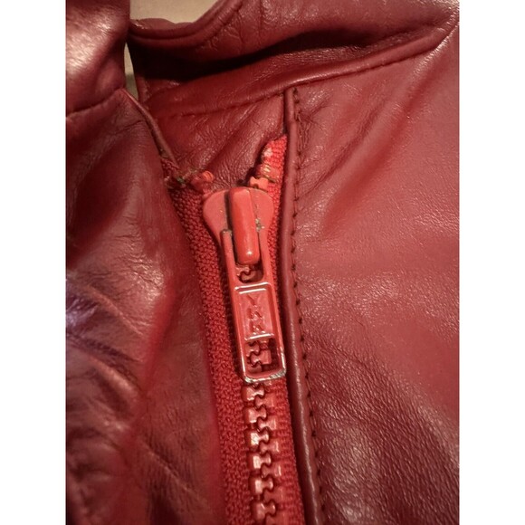 Vintage 80s red leather pleat assymetrical jacket Size  15/16 - Picture 14 of 14